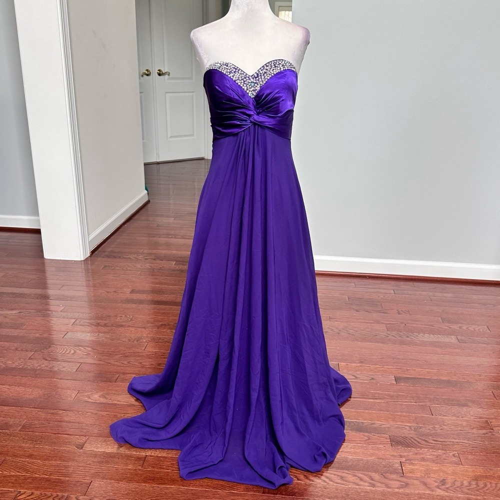 Custom Purple Silver Corset Strapless Princess Embellished‎ Beaded Gown Dress